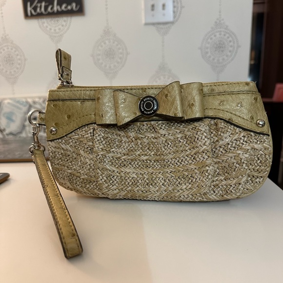 Rosetti Handbags - Rosetti Straw/Ostrich Leather Woven Bow Wristlet EUC